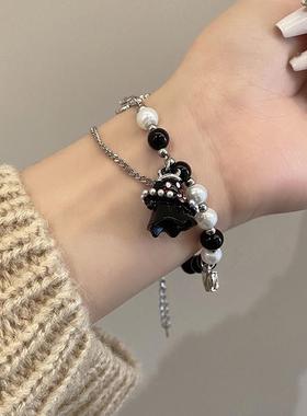 黑白小幽灵串珠手链小众冷淡风女