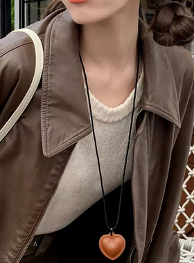 韩国ins博主棕色爱心细绳项链