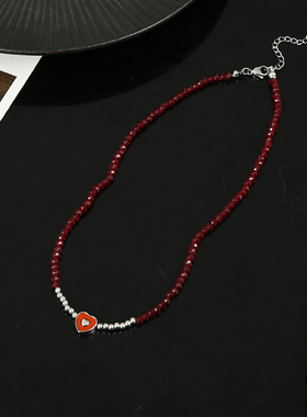 爱心金属串珠拼接项链小众设计