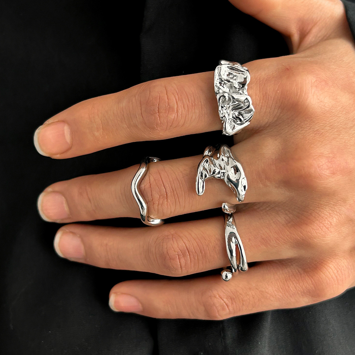 European and American pleated metal men's ring high-end hip-hop