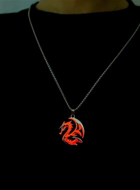 国潮复古龙纹图腾发光吊坠项链