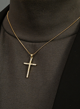 极简中古锆石十字架项链小众