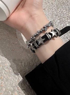 暗黑朋克Y2K五角星皮质手链女