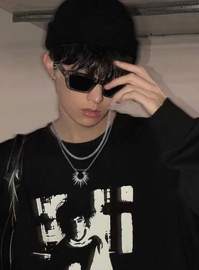 不掉色双层男士项链男冷淡嘻哈风