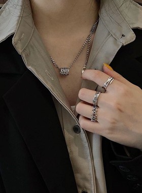 戒指三件套罗马复古做旧可调节