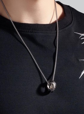 Vintage古着双环吊坠貔貅项链男