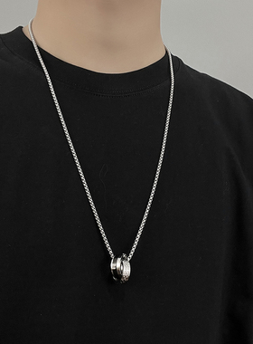 简约双环扣吊坠项链男款嘻哈小众