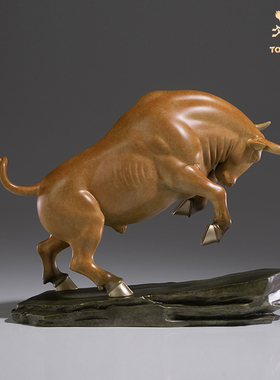 铜师傅 铜摆件《顶牛》桌面客厅玄关电视柜家居开业工艺品摆件