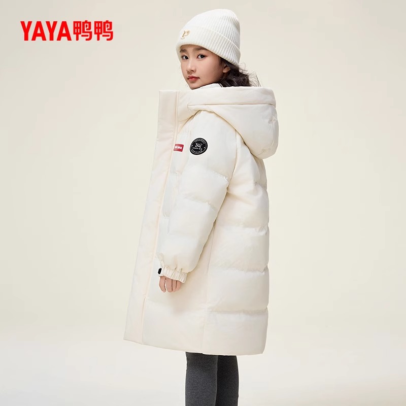 YAYA鸭鸭儿童羽绒服男童女童2024冬季新款中长款连帽加厚保暖外套