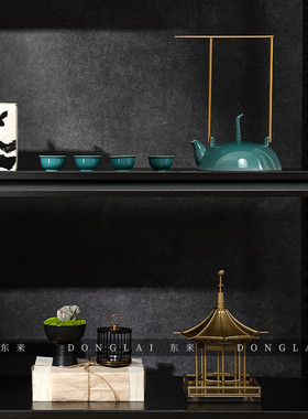 新中式装饰摆件客厅壁柜陈设样板间书房茶室书架展示柜高级感软装