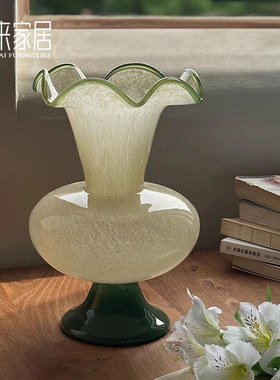 中古风轻奢高级感玻璃花瓶装饰品摆件法式客厅餐厅桌面复古插花器