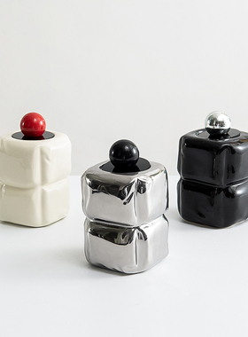 奶油风陶瓷牙签筒客厅茶几桌面收纳棉签罐中古风法式风格软装饰品