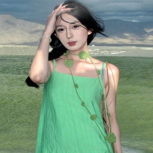玫瑰花腰链黑色针织钩花项链女时尚穿搭腰带腰间配饰长条丝巾围巾 - 图1