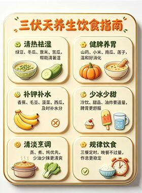 三伏天养生饮食指南亚克力平面冰箱贴夏季清热祛毒健脾养胃磁贴