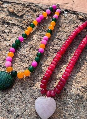 金搭配项链桃心时尚串珠精致吊坠玫瑰