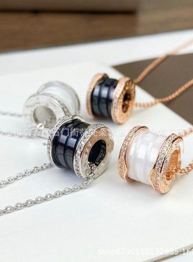 项链大小蛮金陶瓷金链慈善弹簧CNC女蛇骨链V宝家玫瑰款吊坠锁骨腰