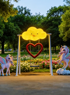 玻璃钢独角兽飞马秋千美陈摆件