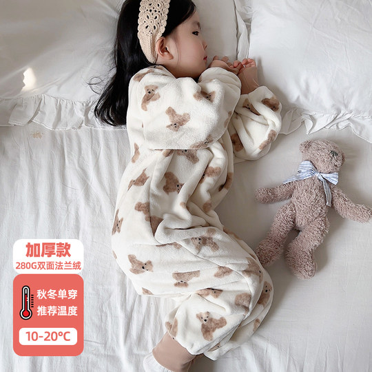 儿童连体睡衣秋冬法兰绒加绒加厚保暖男女宝宝小孩防踢家居服睡袋