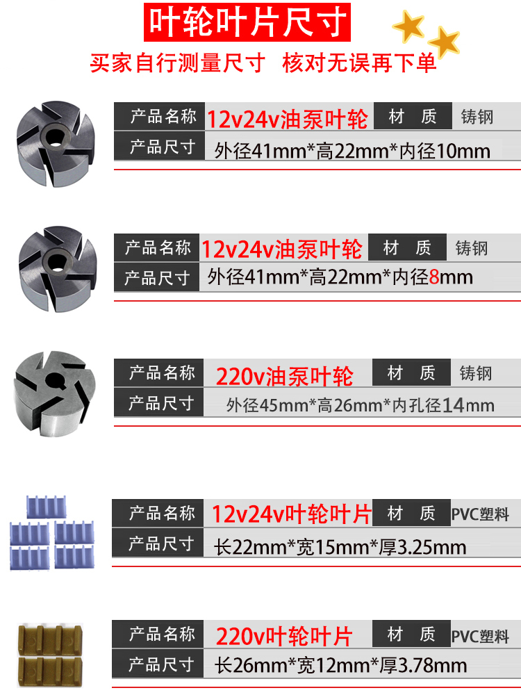 抽油泵配件叶轮电动自吸泵12v24V220V正反转转子挖机配件塑料叶片 - 图1