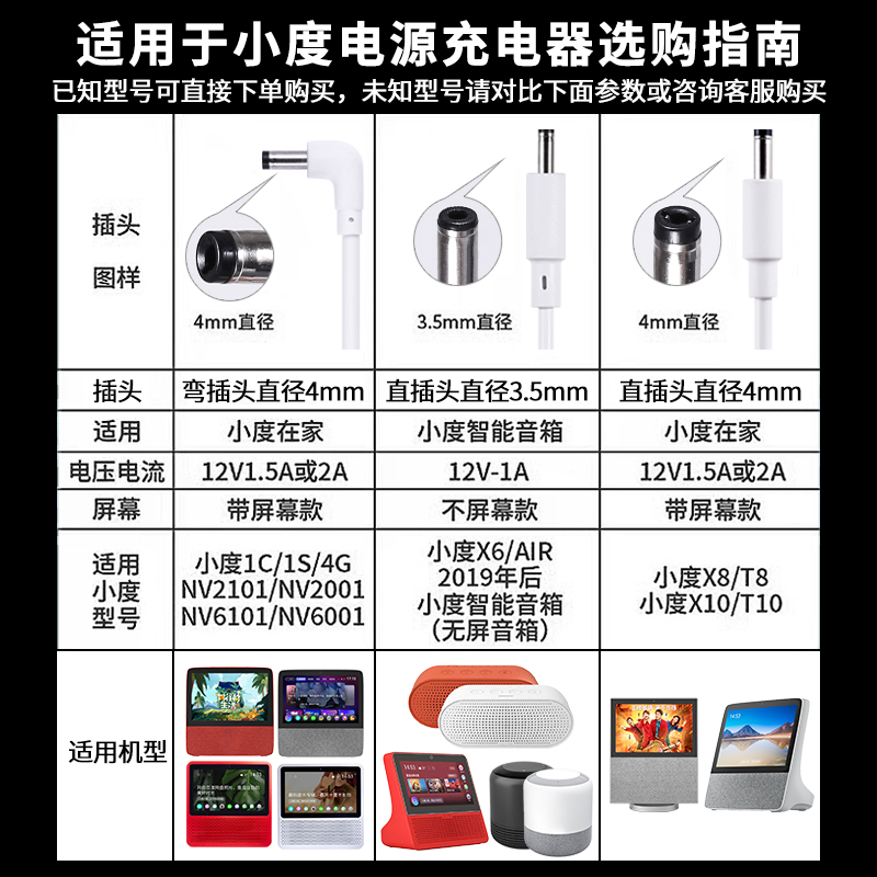 适用于小度在家1C1S充电线智能音箱/PLAY/X8/X10智能屏电源线适配器专用小度ai音响电源12V2A/1.5A/1A-图2