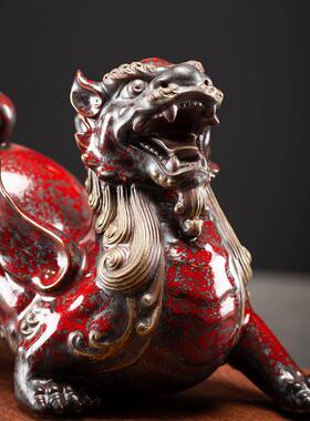 新款久造中式招财貔貅摆件一对家居陶瓷皮丘客厅玄关装饰品办公桌