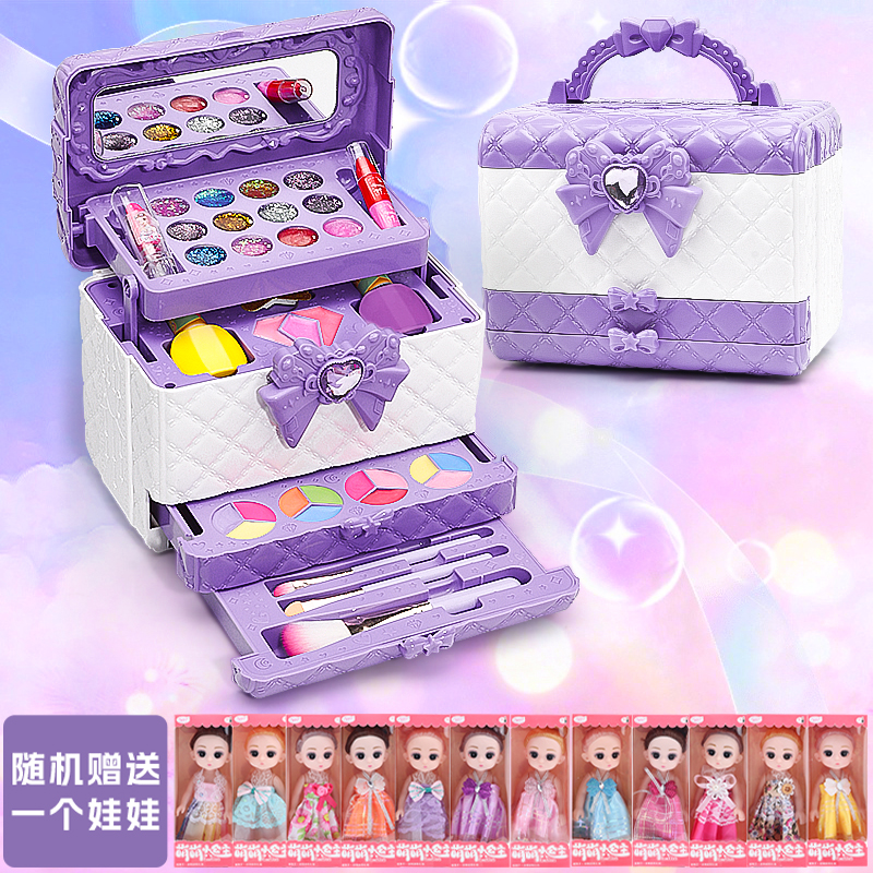 儿童化妆品套装无毒女孩可水洗爱莎彩妆盒艾莎冰雪公主魔法棒玩具 - 图2