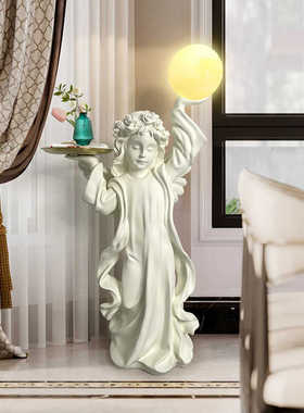 高档玄关摆件托盘天使雕塑复古