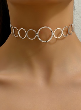 欧美风极简主义大小圆项圈choker项部饰品甜酷风复古主义颈部饰品