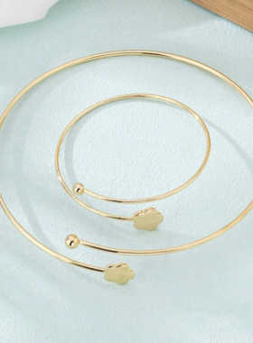 错位开口金色细手镯时尚