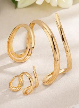 欧美跨境货源时尚简约线条三层螺旋手镯戒指套装女士个性几何饰品