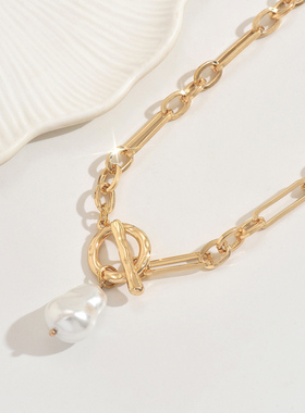 OT扣仿巴洛克玻璃珍珠吊坠项链