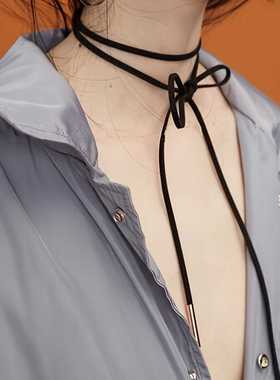 黑色韩国绒女士多层长项链可任意搭颈链手链绑带蝴蝶结造型choker