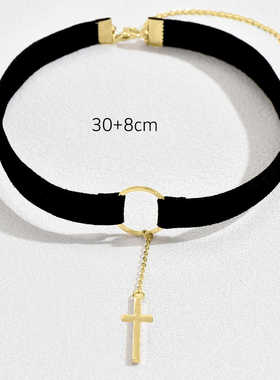 十字架吊坠可调节式黑色个性项链