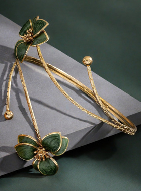 欧美跨境货源复古花朵臂环几何线条绿色花卉上臂手环开口可调节女