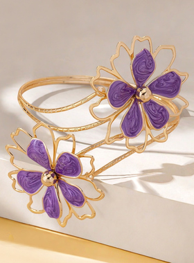 欧美跨境货源时尚个性夸张不规则花纹镂空花朵手镯女气质百搭臂环