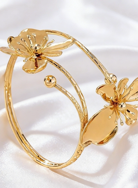 欧美跨体花卉开口手镯
