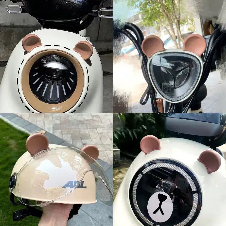 电动车摩托熊耳朵装饰头盔车灯头可爱贴爱玛台铃个性高颜值小配件 - 图2