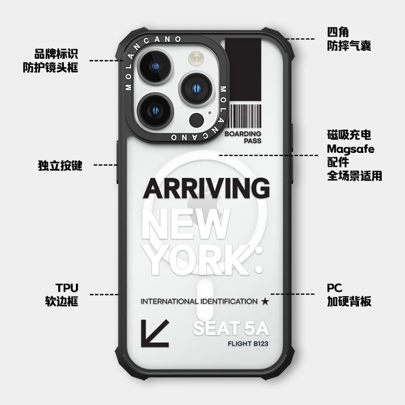 MOLAN CANO原创潮流情侣款透明磁吸防摔保护壳iphone17promax/16/华为mate70pro手机壳 - 图1