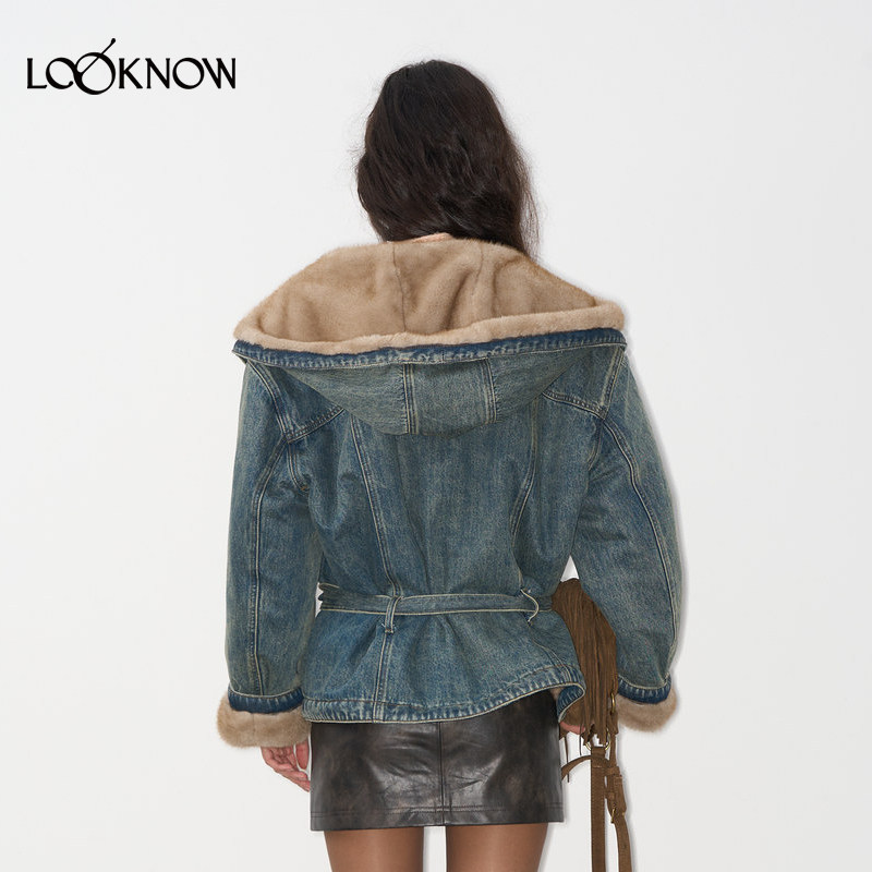 徐艺洋同款IF BY LAND X LOOKNOW2025秋季新款蓝色腰带连帽外套女,淘宝优惠券,粉丝福利购,淘宝优惠卷