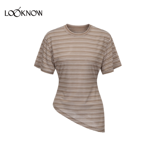 if by land设计师品牌LOOKNOW新款条纹系带莱赛尔短袖T恤 - 图3