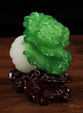 创意百财如意摆件仿玉白菜中式树