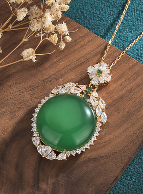 网红直播供货中国风冰种满绿玉髓无事牌A货翡翠吊坠男女玉石项链