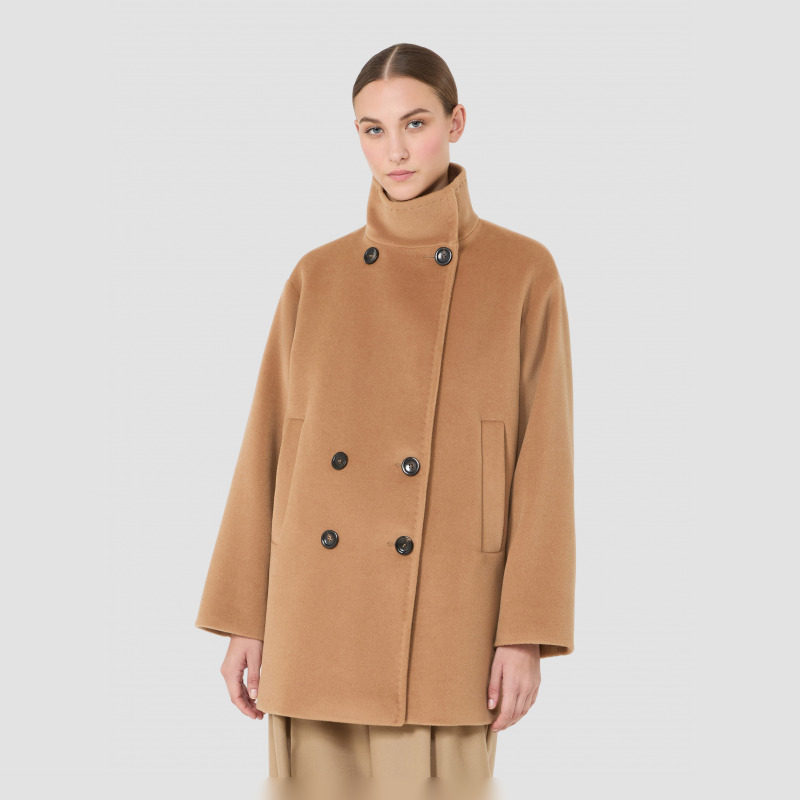 【秋冬新降】MaxMara 26新品女装羊毛双排扣立领短大衣6086056206 女装羊毛实拍商品图