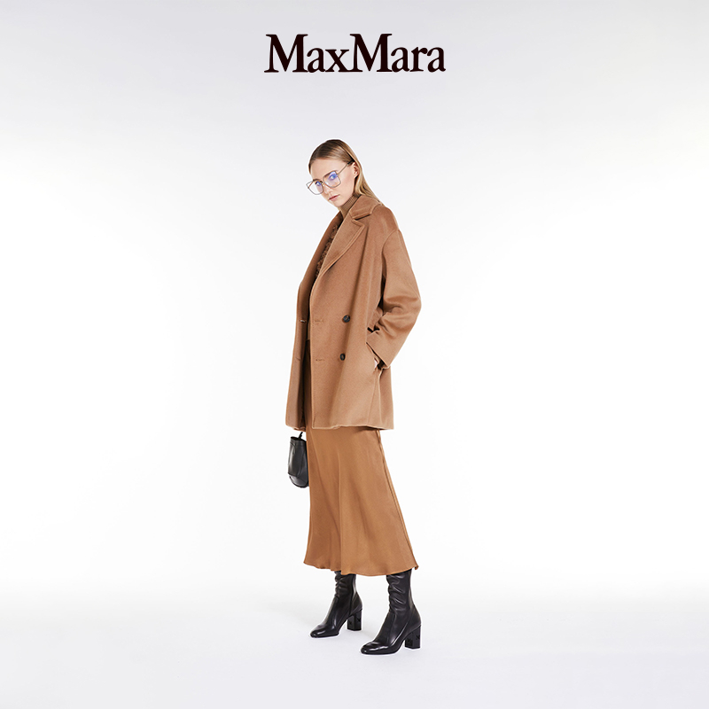 【限时加享】MaxMara 女装绵羊毛双排扣短款大衣6086013306 - 图0