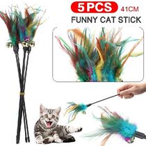 5Pcs Cat Feather Bell Rods Wand Teaser Rod Interactive Play