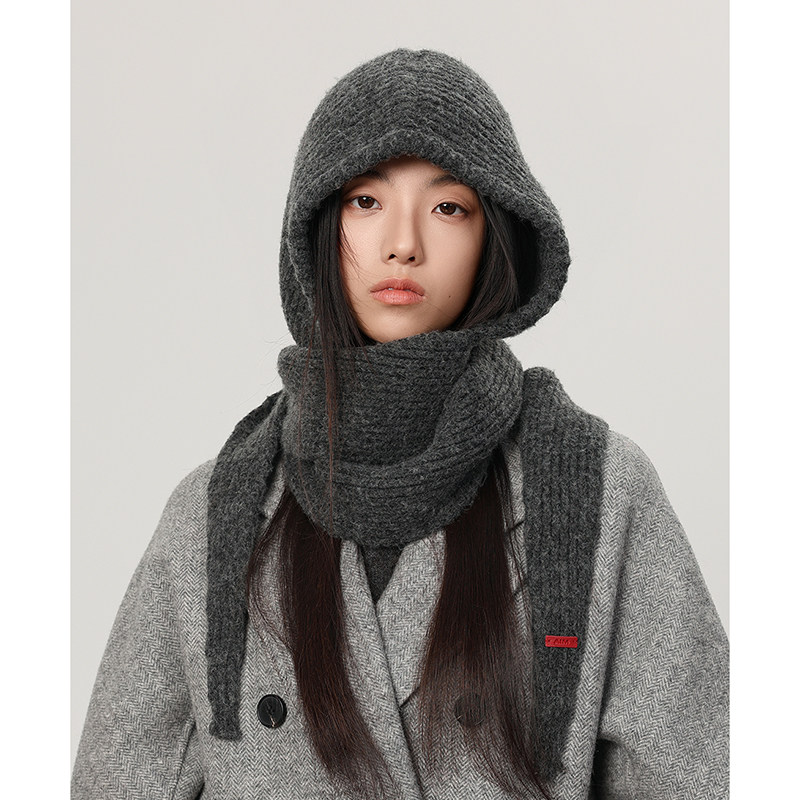 韩系围巾一体针织帽女秋冬季保暖防寒毛线帽大头围包头护耳雷锋帽,淘宝优惠券,粉丝福利购,淘宝优惠卷