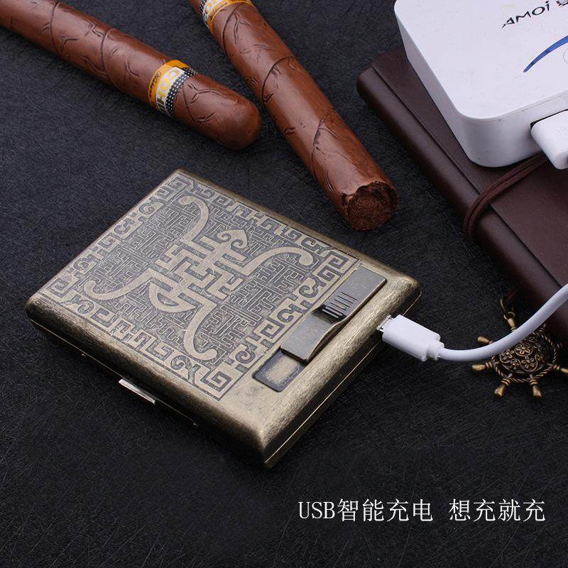 烟盒支20装金属超薄创意个性纯铜烟夹复古便携男士高档usb充电香_虎窝淘