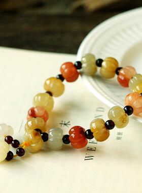 手链玉新疆南瓜手串金丝天然女款珠和田彩冰种饰品礼盒送礼物姐妹