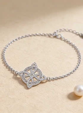 几何不规则四叶草手链女链条连接小众设计手饰品镂空生日礼物手链