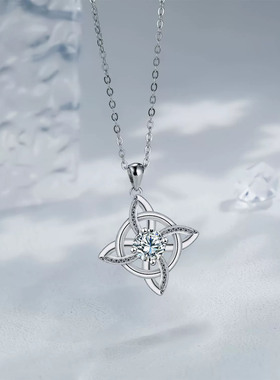 原创设计四叶草项链女银色合金镶钻套链大气经典生日礼物